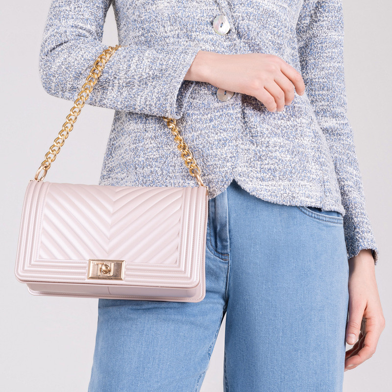 Branded Light Pink Bag with a Chain and Buckle | TJ COLLECTION
